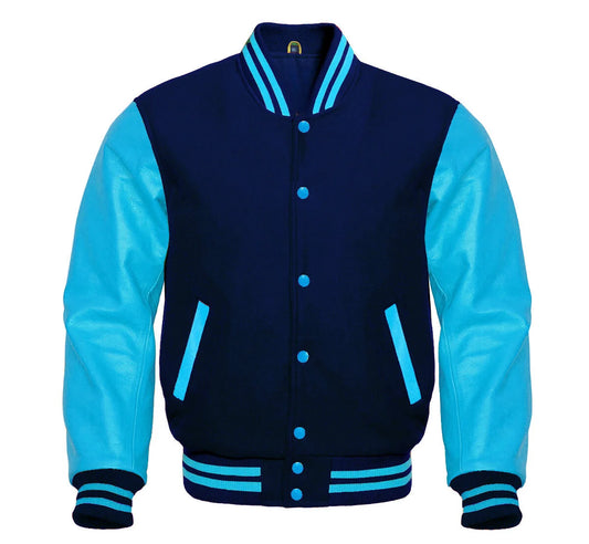 Navy Blue and Sky Blue Letterman Jacket