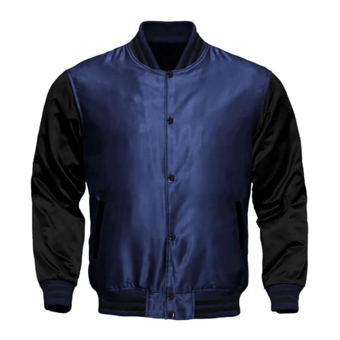 Navy and Black Satin Varsity Jacket