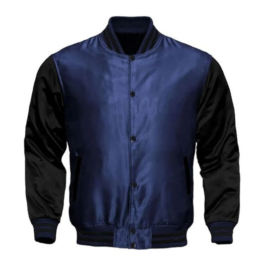 Navy and Black Satin Varsity Jacket