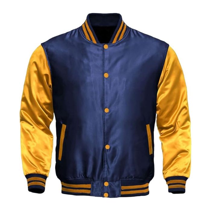 Navy and Gold Satin Varsity Jacket
