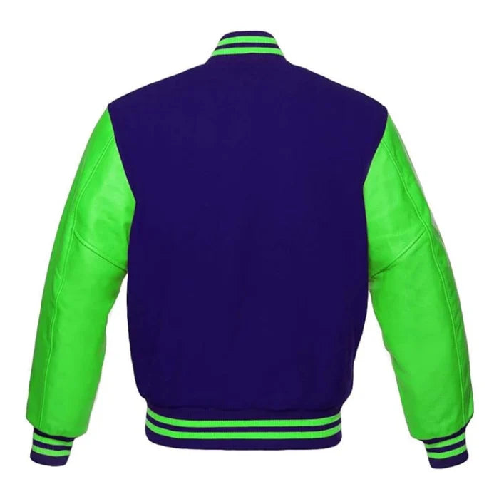 Navy and Kelly Green Varsity Jacket Back Side