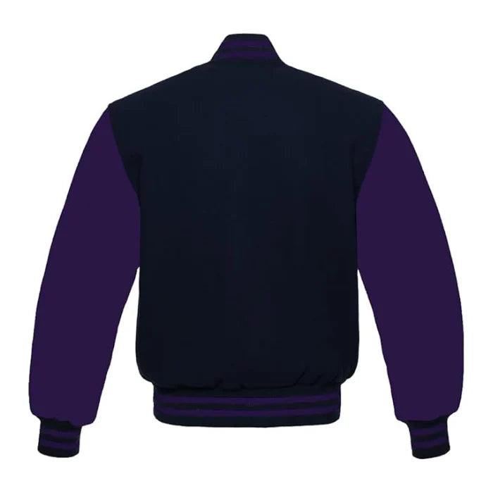 Navy and Purple Varsity Jacket Back Side