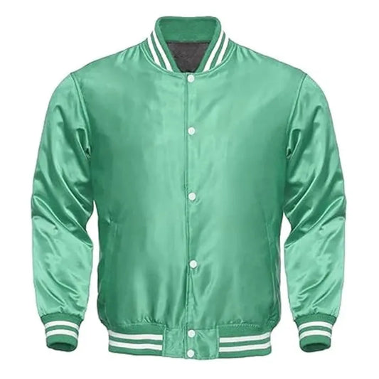 Olive Green Satin Varsity Jacket