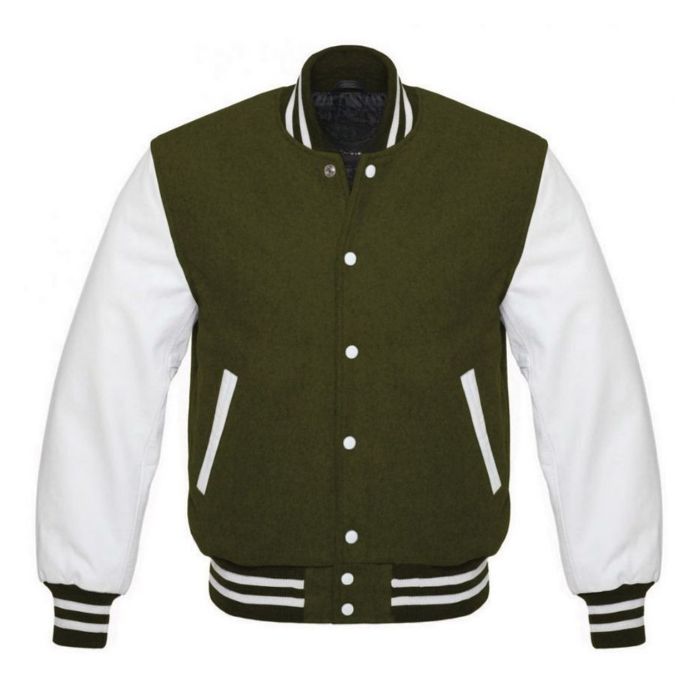Olive Green and White Varsity Jacket