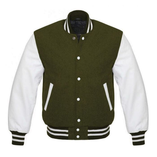 Olive Green and White Varsity Jacket