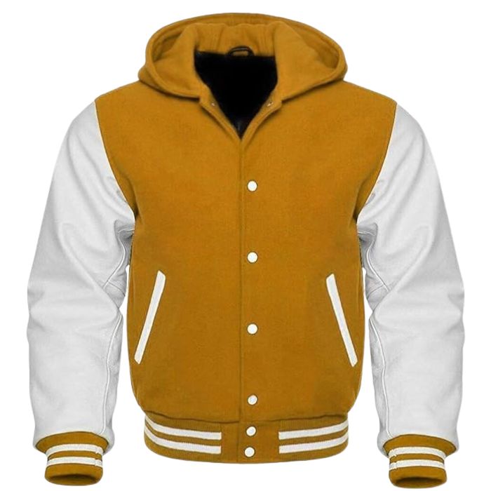 Orange and White Varsity Jacket with Hood