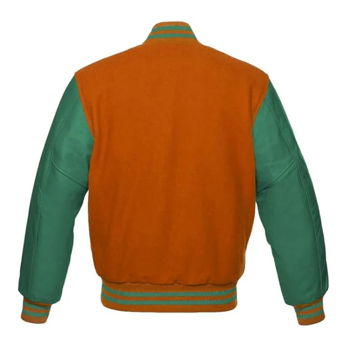 Orange and Green Varsity Jacket Back Side