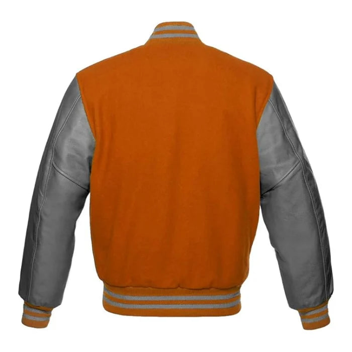 Orange and Grey Varsity Jacket Back Side