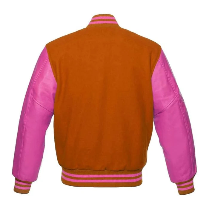 Orange and Hot Pink Varsity Jacket Back Side