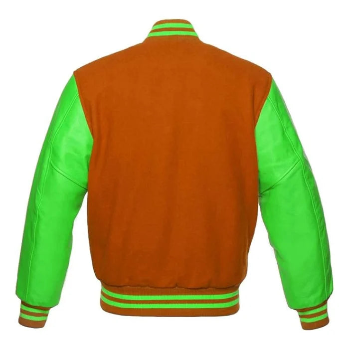 Orange and Kelly Green Varsity Jacket Back Side