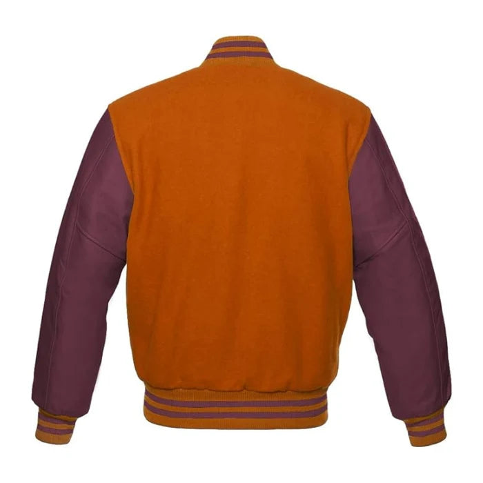 Orange and Maroon Varsity Jacket  Back Side