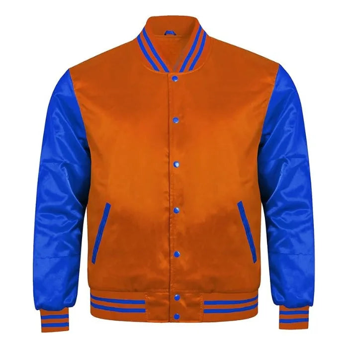 Orange and Royal Blue Satin Varsity Jacket
