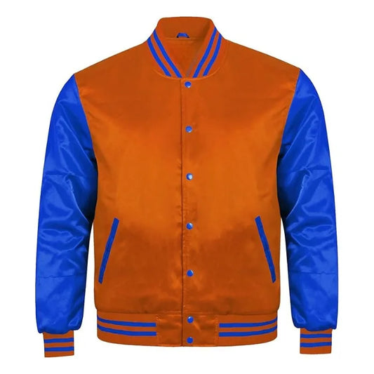 Orange and Royal Blue Satin Varsity Jacket