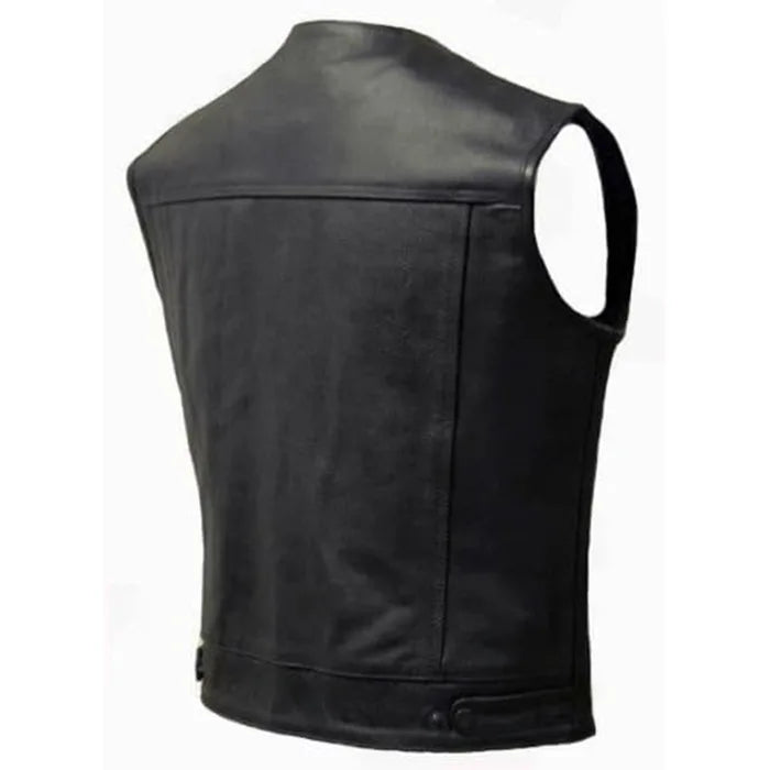 Outlaw Black Leather Motorcycle Vest Back Side