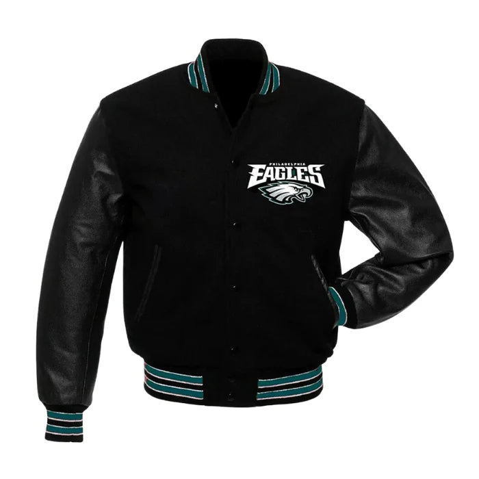 Philadelphia Eagles Black Wool and Leather Jacket