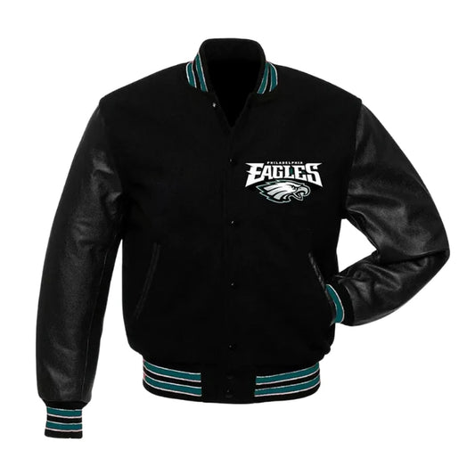 Philadelphia Eagles Black Wool and Leather Jacket
