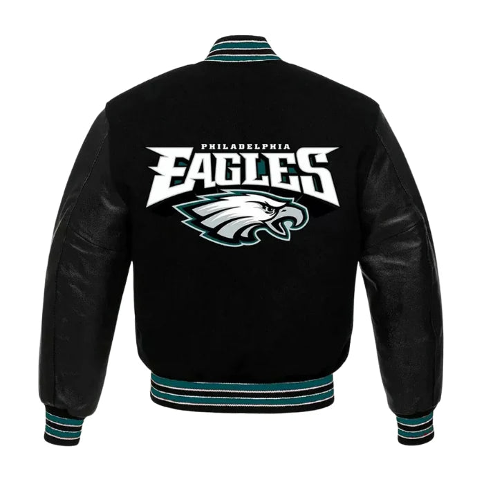 Philadelphia Eagles Black Wool and Leather Jacket