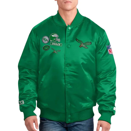 Philadelphia Eagles Exclusive Kelly Green Varsity Satin Jacket