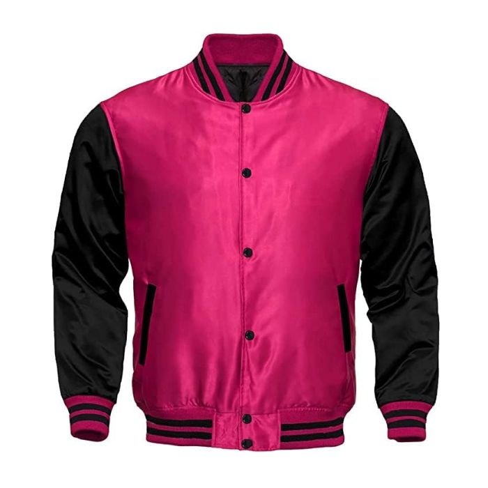 Pink and Black Silk Varsity Jacket