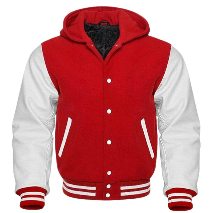 Red and White Varsity Hooded Jacket
