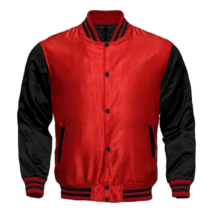 Red and Black Satin Varsity Jacket