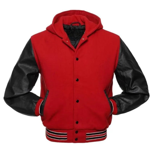 Red and Black Varsity Jacket with Hood