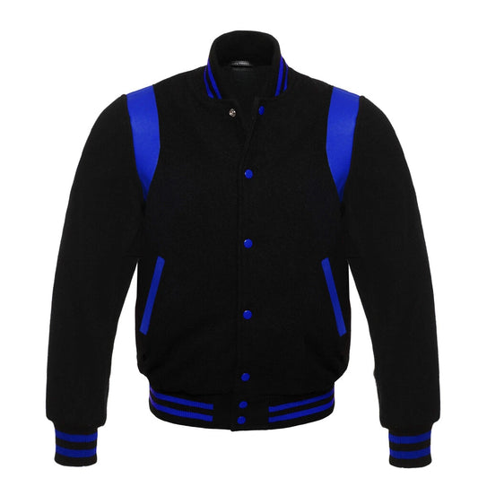 Retro Black Varsity Jacket with Blue Accents
