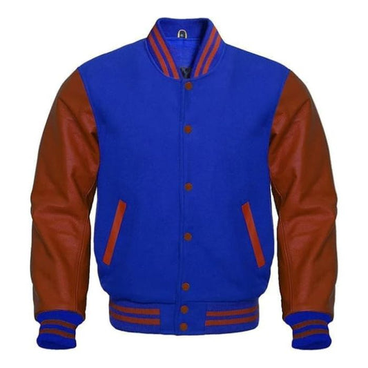 Royal Blue and Brown Varsity Jacket