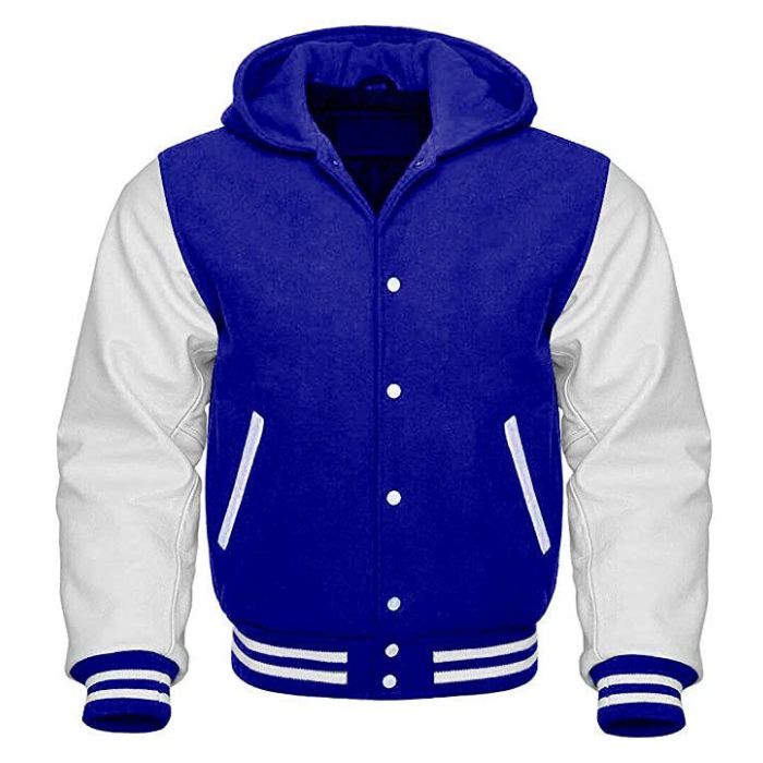 Royal Blue and White Hooded Varsity Jacket