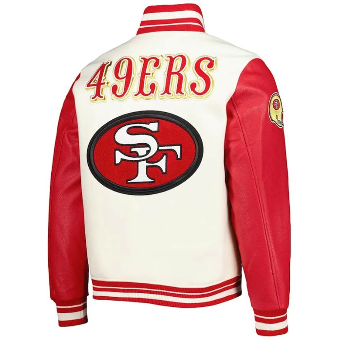 San Francisco 49ers Retro Classic Cream and Red Varsity Jacket Back