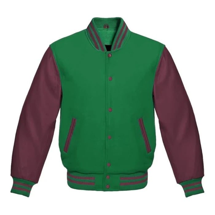 School Green and Maroon Varsity Jacket