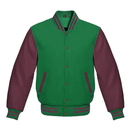 School Green and Maroon Varsity Jacket