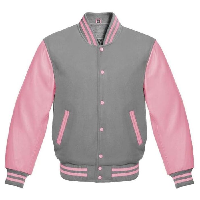 Soft Gray and Light Pink Letterman Jacket