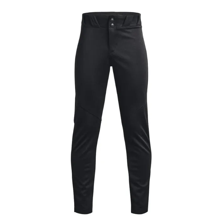 Front view of baseball pants with a working fly and seven belt loops.