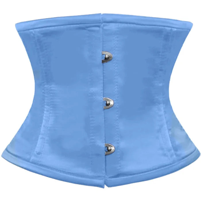 Lambskin halfbust steel-boned authentic heavy corset, baby blue and pink  colors, waist training corset.
