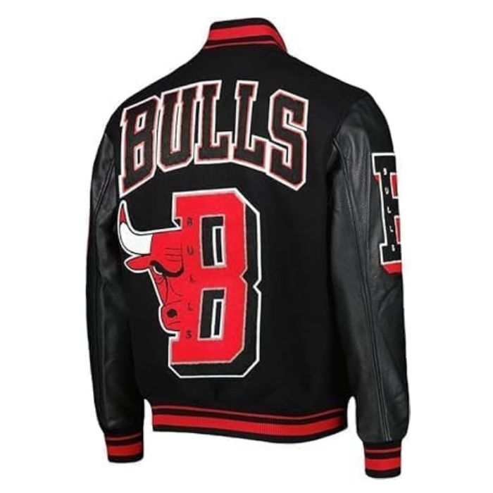Back view of the Men's Chicago Bulls Varsity Jacket showing bold design