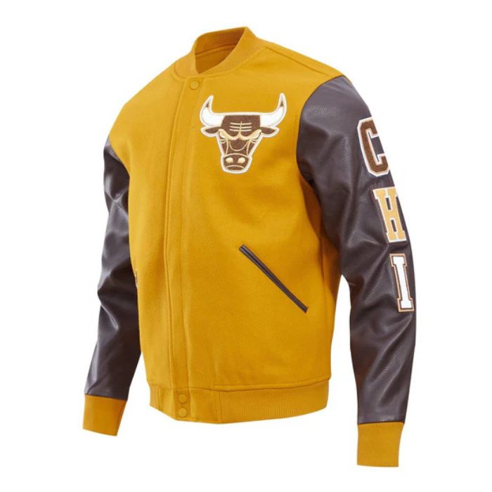 chicago bulls letterman jacket with leather sleeves