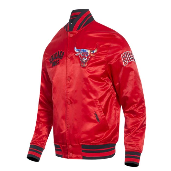 chicago bulls red satin varsity jacket