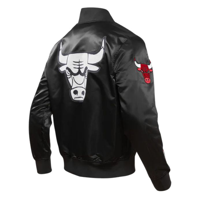 chicago bulls black satin varsity jacket