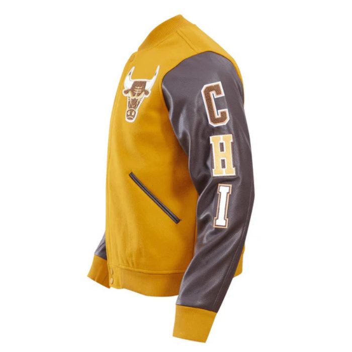 chicago bulls letterman jacket with leather sleeves