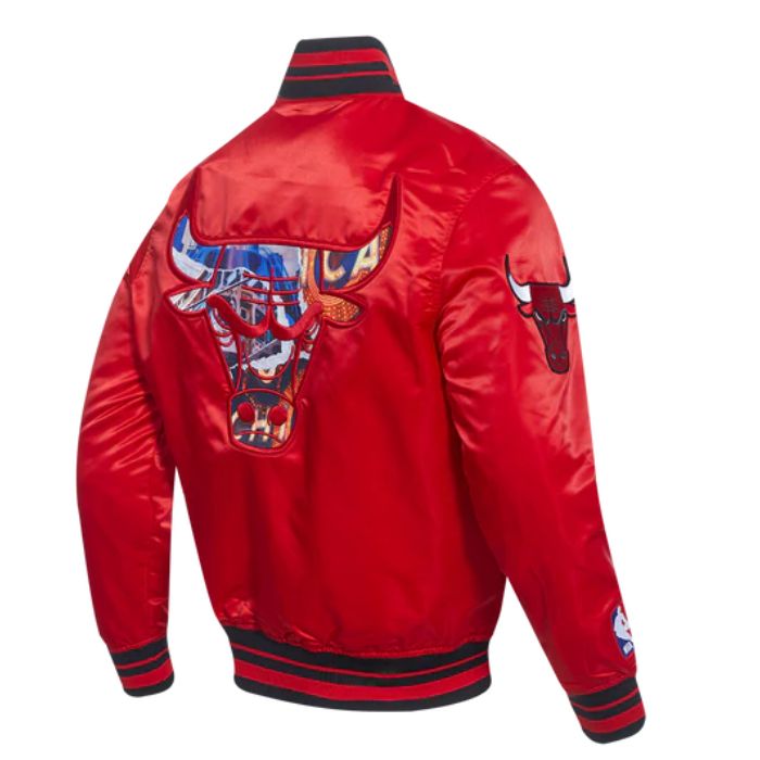 chicago bulls red satin varsity jacket