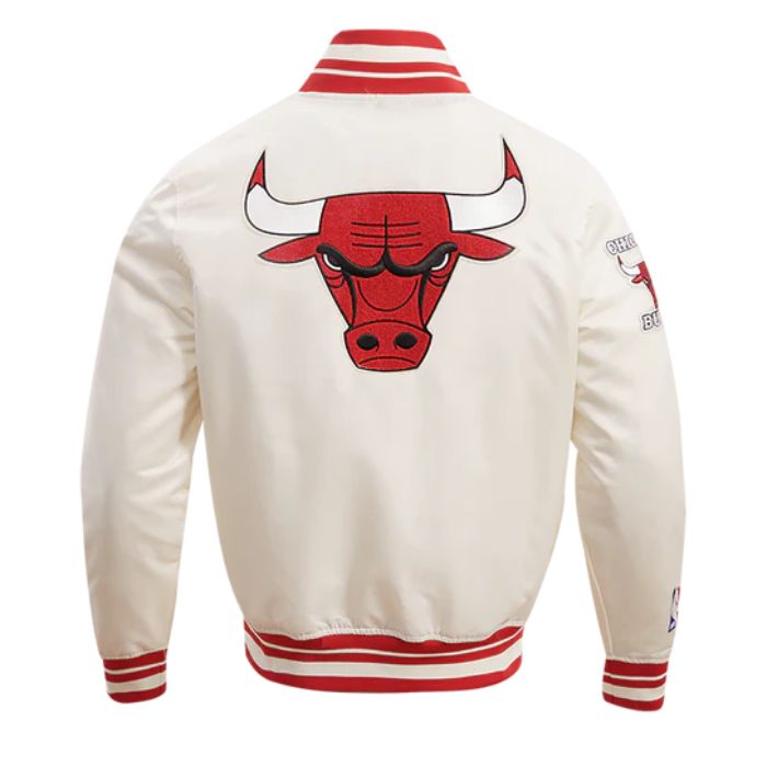chicago bulls off white satin varsity jacket back side