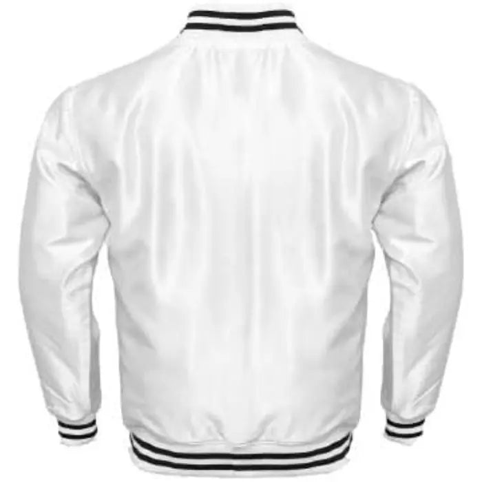 White Satin Varsity Jacket Back Side