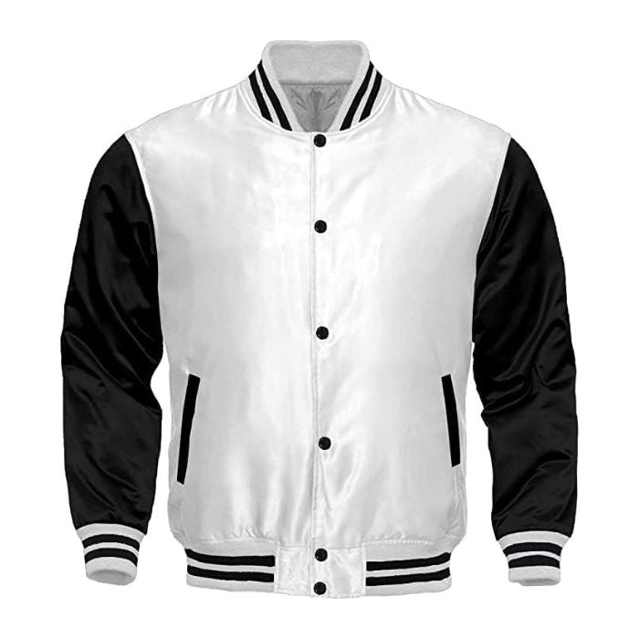 White and Black Satin Varsity Jacket