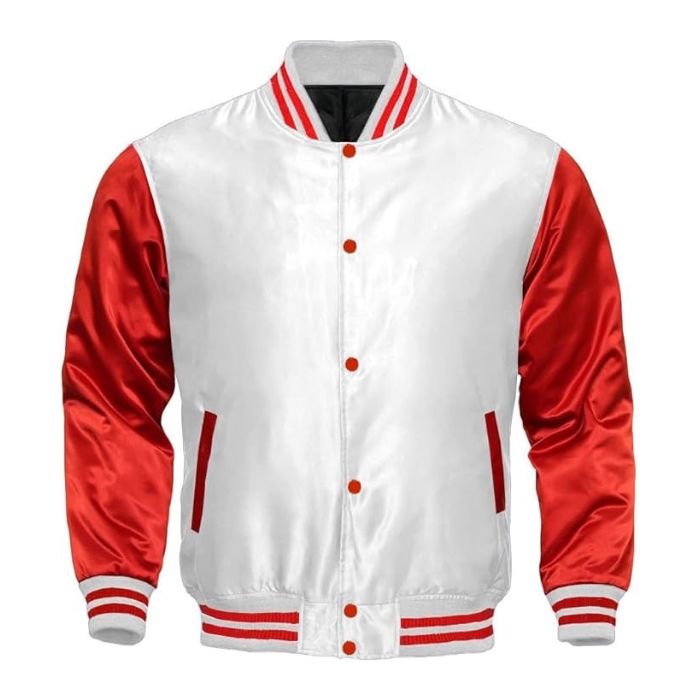White and Red Satin Varsity Jacket