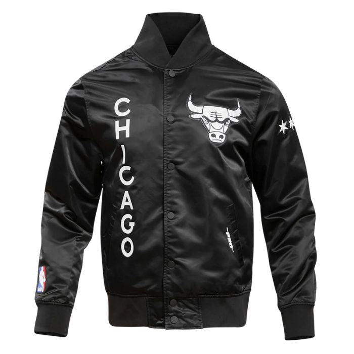 chicago bulls black satin varsity jacket