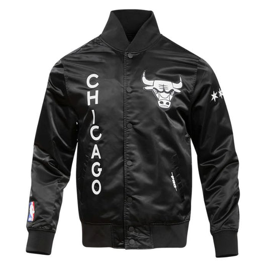 chicago bulls black satin varsity jacket
