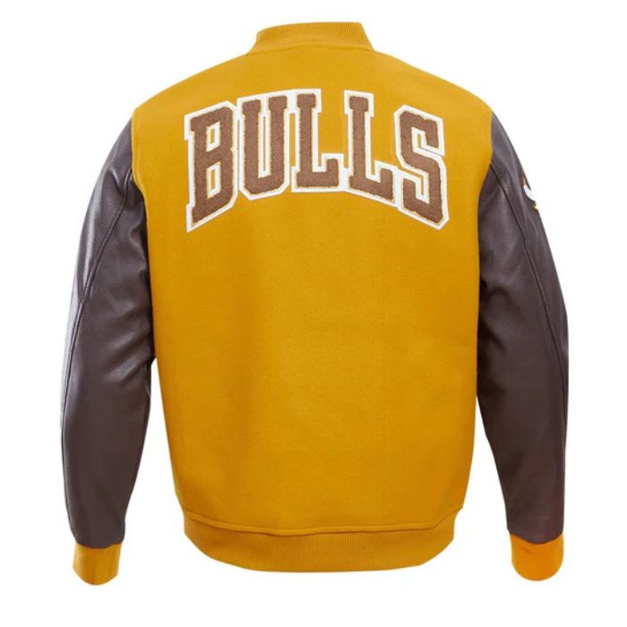 chicago bulls letterman jacket with leather sleeves Back Side