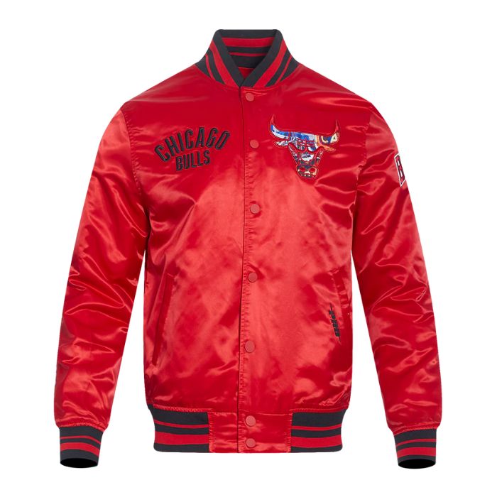 chicago bulls red satin varsity jacket