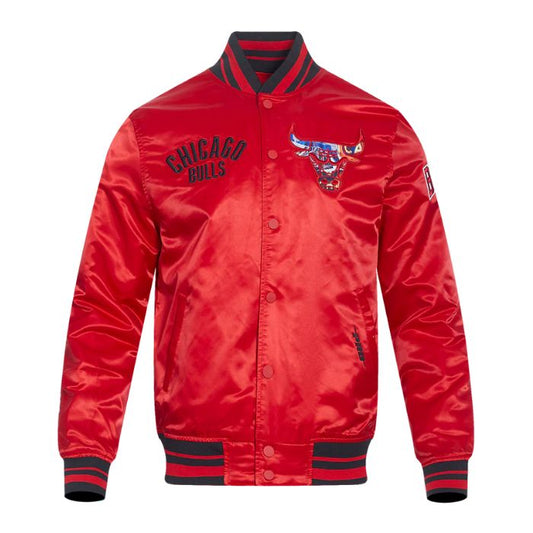 chicago bulls red satin varsity jacket